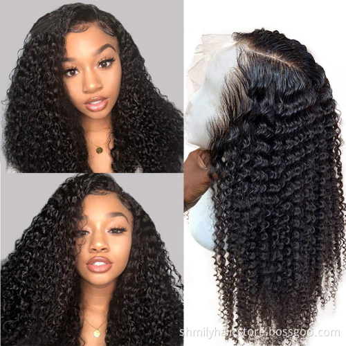 Shmily 100% Brazilian Human Hair Wigs 150 180 Density Aligned Cuticle Virgin Hair Wig Kinky Curly Lace Front Wig Human Hair